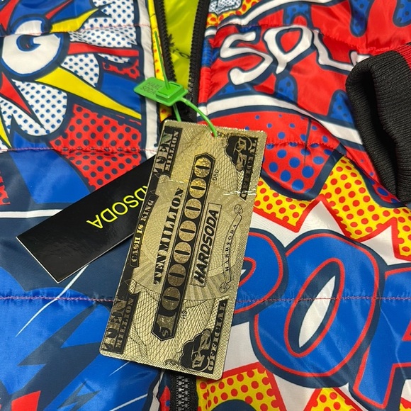 Soda Puffer Jacket Red and Blue with Comic Print - Picture 2 of 16